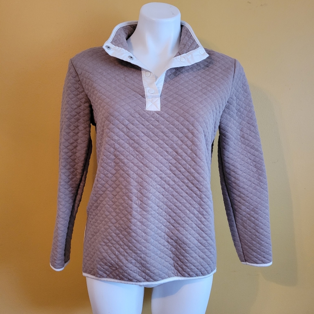 Wallflower Taupe & White Quilted Snap Button Pull Over Sweater